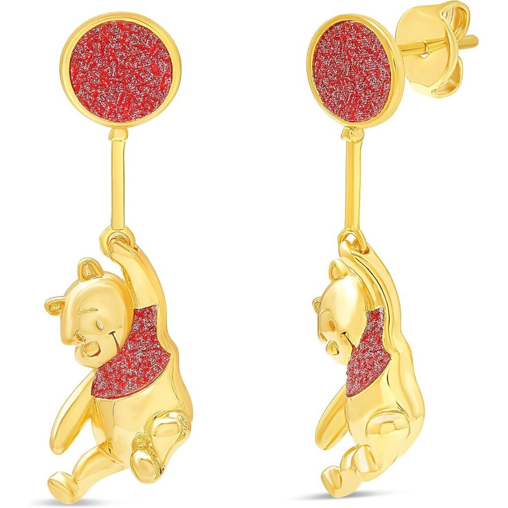 Women Yellow Disney Winnie the Pooh  Flash Plated Drop Earrings Disney Jewelry